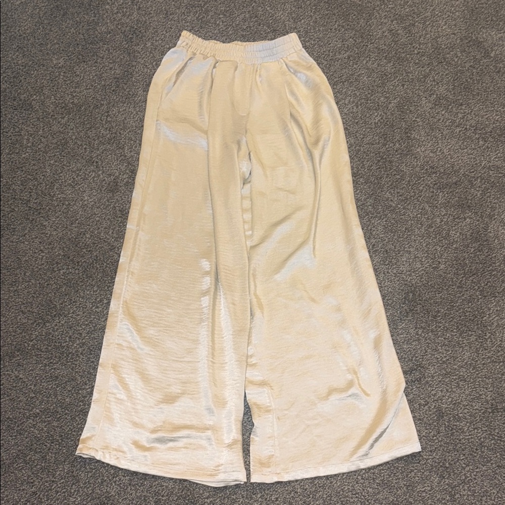 Satin Cream Wide-Leg Pants